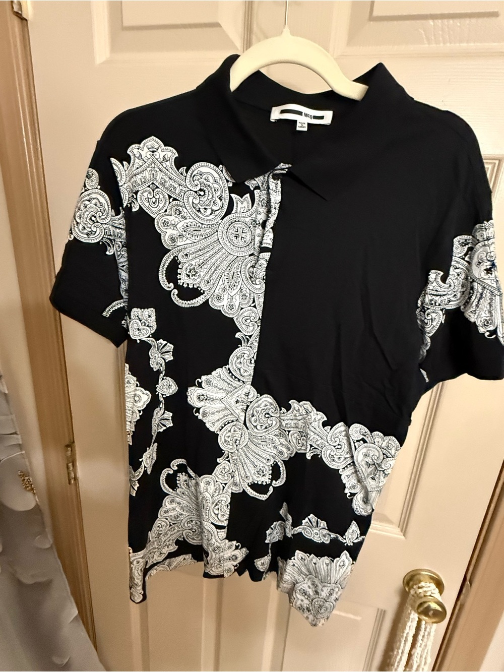 McQ by Alexander McQueen Black and White Paisley Print Short Sleeve Shirt Size L